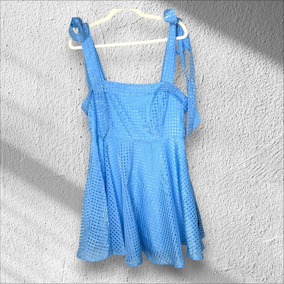Lulu’s NWT Forever Darling Blue Gingham‎ Burnout Tie-Strap Mini Dress Size XL - Picture 4 of 15